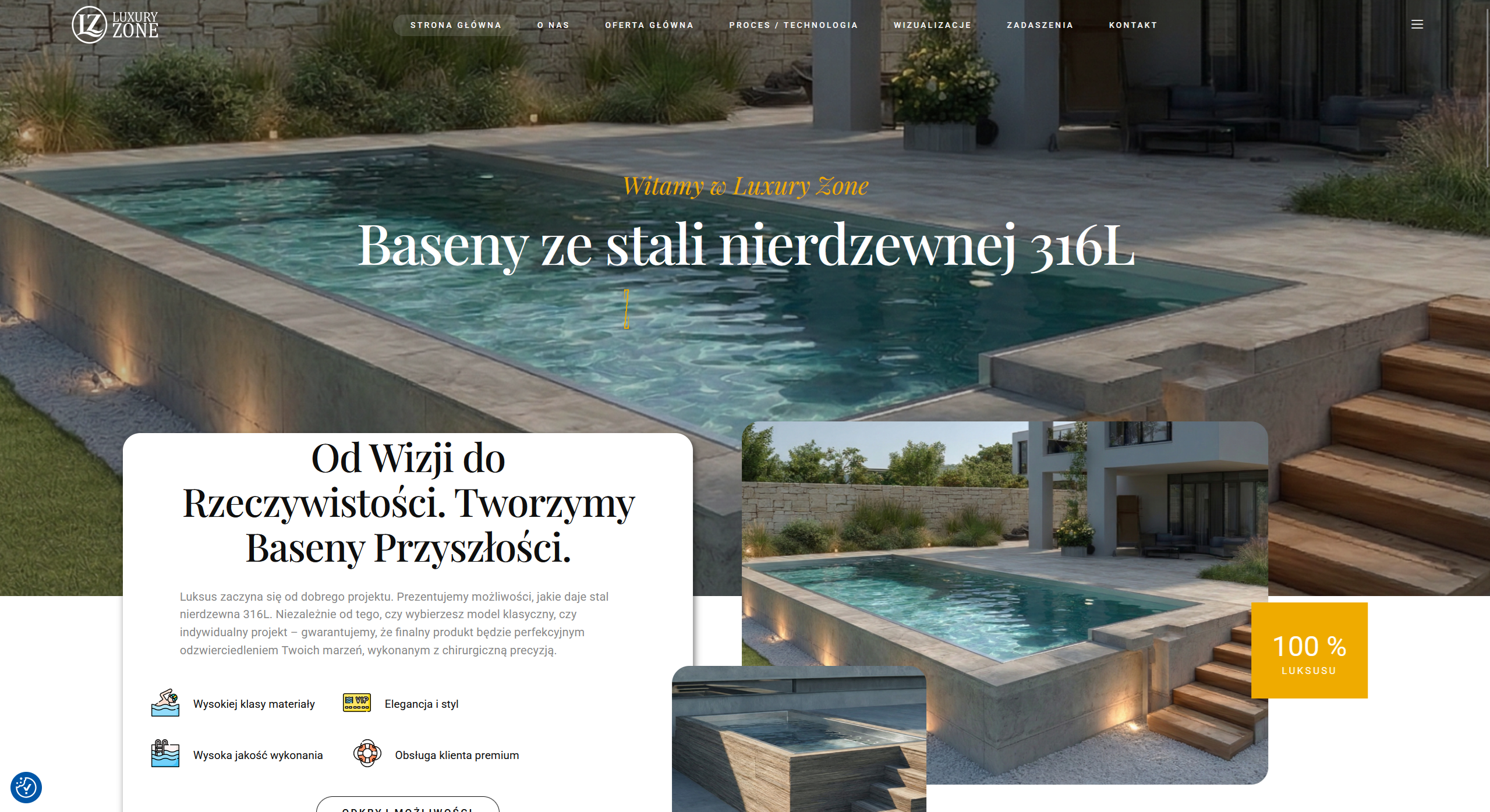 Luxury Zone - projekt strony internetowej dla marki basenów premium