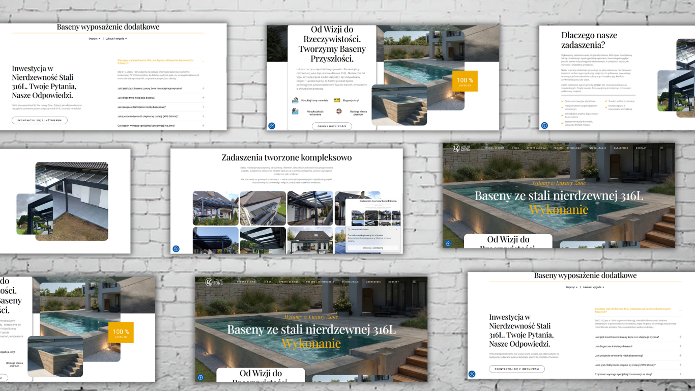 Projekt strony internetowej Luxury Zone - baseny ze stali nierdzewnej
